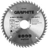 Srebrna tarcza do cięcia z widocznymi zębami, oznaczona jako GRAPHITE 57T212, o średnicy 160 mm i otworze 30 mm, z różnymi piktogramami i napisami, w tym "Tarcza do pilarki", "Circular saw blade", "Диск пильний до пилки циркулярної", oraz "graphite.pl". N