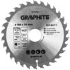 Srebrna tarcza do cięcia z widocznymi zębami, oznaczona jako GRAPHITE 57T210, o średnicy 160 mm i otworze 30 mm. Na tarczy znajdują się piktogramy oraz napisy: "WOOD", "TCT", "FAST CUT", "EN 847-1", a także adres strony internetowej "graphite.pl" i numer 