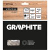 Opakowanie tarczy do cięcia z napisem "GRAPHITE" zawiera informacje: "57T220", "Ø 185 x 30 mm", "EN 847-1", "DREWNO", "TCT", "15° x48", "2,0 mm", "1,3 mm", "MAX 9500 min⁻¹", "SZYBKIE CIĘCIE". Na dole widoczne są redukcje: "Ø 30x25.4 mm", "Ø 30x20 mm", "Ø 