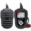 Na zdjęciu widoczny jest tester diagnostyczny z wyświetlaczem i przyciskami funkcyjnymi, na którym znajdują się ikony i napisy takie jak "OBDII/EOBD", "Ready Test", "DTC Lookup", "Cranking Test", "Charging Test" oraz "Setup". Na obudowie urządzenia widnie