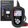 Na zdjęciu znajduje się tester diagnostyczny z wyświetlaczem, na którym widoczne są ikony i napisy: "OBDII/EOBD", "Ready Test", "DTC Lookup", "Cranking Test", "Charging Test", "Setup". Obok urządzenia znajduje się opakowanie z napisem "Qoltec Tester & Dia