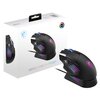 Czarna mysz komputerowa z podświetleniem RGB i stacją dokującą znajduje się przed białym opakowaniem z logo smoka i napisem "VERSA PRO WIRELESS". Na opakowaniu widoczny jest również symbol RGB oraz kod QR.