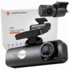 Na zdjęciu widoczny jest wideorejestrator z logo oraz opakowanie z napisem "YueMi Ecosystem WiFi Dash Camera (2560x1440P)". Obok znajduje się mniejsza kamera tylna, a na opakowaniu widoczne są ikony i specyfikacje produktu.
