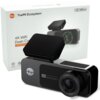 Na zdjęciu widoczny jest wideorejestrator z napisem "4K UHD FNO 1.8 FOW 140°" oraz opakowanie z tekstem "YueMi Ecosystem 4K WiFi Dash Cam (3840X2160)". Na opakowaniu znajduje się również logo producenta.