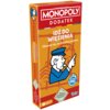 Pudełko dodatku do gry Monopoly w kolorze pomarańczowym z napisem "MONOPOLY DODATEK IDŹ DO WIĘZIENIA Okazuje się, że zbrodnia popłaca." oraz grafiką postaci w niebieskim mundurze. Na dole widnieje logo "Hasbro Games" i informacja "Do gry wymagana jest kla