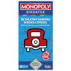 Opakowanie dodatku do gry Monopoly z napisem "BEZPŁATNY PARKING WIELKA LOTERIA" oraz hasłem "Spróbuj szczęścia i gromadź gotówkę!" na niebieskim tle, z grafiką czerwonego samochodu i logo Hasbro Games. Na dole znajduje się informacja "Do gry wymagana jest