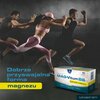 Na obrazie widoczny jest dynamiczny motyw sportowy z trzema osobami w ruchu, a w dolnej części znajduje się opakowanie suplementu diety z napisem "MAG-Vitum B6 Cytrynian Magnezu". Obok opakowania umieszczono tekst: "Dobrze przyswajalna forma magnezu", a w