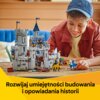 Na zdjęciu znajduje się zestaw klocków przedstawiający średniowieczny zamek z rycerzami, a poniżej widoczny jest tekst: "Rozwijaj umiejętności budowania i opowiadania historii".