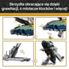 Na zdjęciu widoczny jest zestaw klocków LEGO przedstawiający statek kosmiczny z serii Star Wars, z opisem: "Skrzydła obracające się dzięki grawitacji, 4 miotacze klocków i więcej!". Obrazek pokazuje różne funkcje i detale konstrukcji, takie jak obracające