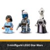 Na zdjęciu znajdują się trzy minifigurki LEGO z serii Star Wars, przedstawiające postacie w różnych strojach i kolorach. Na dole zdjęcia widnieje napis: "3 minifigurki LEGO Star Wars".