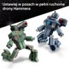 Na zdjęciu znajdują się dwa roboty z klocków w kolorach zielonym i niebieskim, ustawione w dynamicznych pozach. W górnej części zdjęcia widnieje tekst: "Ustawiaj w pozach w pełni ruchome drony Hammera".