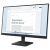 Monitor marki Lenovo wyświetla dokument tekstowy z nagłówkiem "Experiences built for focus". Na dolnej ramce monitora widoczne jest logo "Lenovo".
