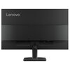 Czarny monitor z logo "Lenovo" widoczny od tyłu, z prostokątną podstawą i złączami oznaczonymi jako HDMI oraz inne porty. Monitor ma gładką powierzchnię i minimalistyczny design.