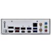 Na zdjęciu widoczny jest panel tylny płyty głównej z różnymi portami, w tym HDMI, USB 3.0, USB 5G, USB-C, portem Ethernet oraz trzema gniazdami audio oznaczonymi kolorami. Po lewej stronie znajduje się logo z napisem "GAMING".