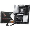 Płyta główna MSI Pro X870E-P WiFi jest przedstawiona obok pudełka z napisem "PRO X870E-P WIFI" oraz "AMD Ryzen X870E". Na płycie widoczne są różne złącza i komponenty, a na pudełku znajdują się logotypy MSI oraz oznaczenia technologii.