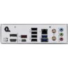 Tył płyty głównej z różnymi portami, w tym HDMI, DisplayPort, USB-C, USB 2.0, USB 5G, portem Ethernet oznaczonym jako 5G, oraz złączami audio oznaczonymi jako MIC-IN, L-OUT i L-IN. Widoczne są także dwa złącza Wi-Fi oraz logo producenta.