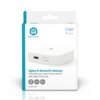 Opakowanie produktu "Inteligentny sterownik NEDIS SmartLife WIFIZBT10WT" przedstawia biały, prostokątny urządzenie z portem USB-C i przyciskiem. Na opakowaniu widnieje logo Nedis SmartLife oraz napisy: "Zigbee & Bluetooth Gateway", "Centralize your smart home control with Nedis SmartLife", a także ikony z oznaczeniami "50x", "USBC", "50m".
