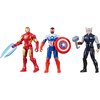 Opakowanie zestawu figurek przedstawia trzech superbohaterów z serii Marvel Avengers na żółtym tle. Widoczne napisy to: "MARVEL AVENGERS", "4+", "WARNING: CHOKING HAZARD - Small parts. Not for children under 3 years.", "EPIC HERO SERIES", "Hasbro", oraz "