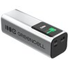 Srebrny powerbank z logo "GREEN CELL" na boku, posiada wyświetlacz pokazujący poziom naładowania oraz trzy porty: dwa oznaczone jako "PD 140 W" i jeden jako "USB 22.5 W". Na wyświetlaczu widoczny jest wskaźnik naładowania na poziomie 99%.