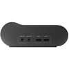 Czarny panel z czterema portami: dwa okrągłe oznaczone jako "LINE IN" i "LINE OUT" oraz dwa porty USB oznaczone jako "USB 1" i "USB 2". Panel ma zaokrąglone krawędzie i prosty, minimalistyczny design.