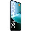 Smartfon z dużym ekranem, na którym widoczny jest napis "REDMI 15C" oraz logo "mi" w pomarańczowym kółku. Tło ekranu jest w odcieniach niebieskiego i zielonego.