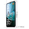 Smartfon z wyświetlaczem o przekątnej 6,9 cala (17,53 cm) i wymiarach 171,56 mm wysokości, 79,47 mm szerokości oraz 7,99 mm grubości. Na ekranie widoczny jest napis "REDMI 15C" oraz logo producenta.