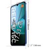 Smartfon w kolorze niebieskim z wyświetlaczem o przekątnej 6.9 cala (17.53 cm), z widocznymi wymiarami: 171.56 mm wysokości, 79.47 mm szerokości i 7.99 mm grubości. Na ekranie widoczny jest napis "REDMI" oraz logo producenta.