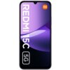 Smartfon z wyświetlaczem w kolorze fioletowym, na którym widnieje napis "REDMI 15C" oraz ikona "5G" w białym kolorze. W prawym górnym rogu ekranu znajduje się logo "mi" w pomarańczowym kwadracie.