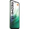 Smartfon w kolorze zielonym z wyświetlaczem, na którym widnieje napis "REDMI 15" oraz oznaczenie "5G". W prawym górnym rogu ekranu znajduje się logo "mi".