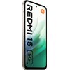 Smartfon z wyświetlaczem o przekątnej 6.9 cala, na ekranie widoczny jest napis "REDMI 15 5G" oraz logo "mi" w pomarańczowym kwadracie. Tło ekranu ma gradientowe odcienie zieleni i bieli.