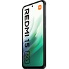 Smartfon z dużym ekranem, na którym widoczny jest napis "REDMI 15 5G" oraz logo "mi" w pomarańczowym kwadracie. Tło ekranu ma gradientowe odcienie zieleni i bieli.