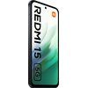 Smartfon z wyświetlaczem w kolorach zieleni i bieli, z widocznym napisem "REDMI 15" oraz oznaczeniem "5G". W prawym górnym rogu ekranu znajduje się logo "mi".