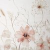 Na zdjęciu widoczny jest fragment materiału z delikatnym wzorem roślinnym, przedstawiającym różowe kwiaty i brązowe gałązki na białym tle. Wzór jest subtelny i przypomina akwarelowe malowidło.