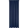 Granatowa zasłona o wymiarach 135 x 270 cm, wykonana z lekkiego materiału, z marszczeniem u góry. Produkt marki EUROFIRANY.