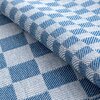 Zdjęcie przedstawia fragment materiału o wzorze w niebiesko-białą kratę, z wyraźnie widoczną fakturą tkaniny. Produkt to ściereczka EUROFIRANY Mauro o wymiarach 50 x 70 cm w kolorze niebieskim, dostępna w zestawie dwóch sztuk.