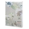 Opakowanie pościeli z wzorem kwiatowym w odcieniach zieleni, niebieskiego i szarości, z widocznym napisem: "design 91 for your home, pościel JULIA, SATYNOWY SPLOT". Na dole opakowania znajdują się ikony i napisy: "POLECANA ALERGIKOM", "POŁYSK SATYNY", "NI