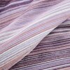 Zdjęcie przedstawia koc w odcieniach pudrowego różu, fioletu i bieli, z widocznym wzorem w poziome paski. Materiał ma teksturę przypominającą drobną siateczkę.