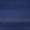Granatowy ręcznik o teksturze frotte z widocznymi poziomymi pasami, w tym jednym z połyskującą nicią. Produkt ma wymiary 70 x 140 cm.