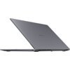 Szary laptop z widocznym logo "CHUWI" na pokrywie, ukazany z boku w pozycji zamkniętej. Urządzenie ma smukłą konstrukcję i widoczne otwory wentylacyjne.