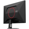 Czarny monitor z tyłu, z geometrycznym wzorem i czerwonym okręgiem, posiada logo "AOC GAMING". Monitor jest zamontowany na prostokątnej podstawie.