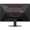 Czarny monitor z tyłu z geometrycznym wzorem i czerwonym okręgiem na środku, z widocznym logo "AOC GAMING". Monitor jest zamocowany na prostokątnej podstawie.