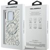 Opakowanie zawiera etui na telefon z wzorem składającym się z czarnych napisów na białym tle, a na froncie widnieje napis "KARL LAGERFELD" oraz logo "MagSafe". Na odwrocie opakowania znajdują się informacje o produkcie w kilku językach oraz ikony przedsta