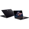 Na zdjęciu widoczne są dwa laptopy marki Acer, jeden z zamkniętą pokrywą, a drugi z otwartym ekranem, na którym wyświetlany jest obraz kosmiczny z rakietą. Obudowa laptopów ma ciemny kolor z geometrycznym wzorem, a klawiatura jest podświetlana.