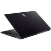 Czarny laptop z otwartą pokrywą, na której widoczne jest kolorowe logo w kształcie litery "N" oraz subtelne, geometryczne linie. Na boku laptopa znajdują się porty, w tym USB.