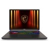 Laptop z otwartą pokrywą, ukazujący klawiaturę z podświetleniem RGB w różnych kolorach. Na wewnętrznej stronie pokrywy widoczne jest logo producenta z efektem świetlnym.
