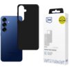 Czarne etui na telefon z trzema wycięciami na aparaty jest pokazane obok niebieskiego telefonu. Obok znajduje się opakowanie z logo "3mk" oraz napisem "Matt Case" i "Premium back protection", a także żółtą naklejką "Military Grade MIL-STD-810H".