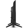 Telewizor SHARP 24HE2745E 24" LED TiVo OS widoczny z boku, ukazujący porty wejściowe, w tym USB i HDMI, oraz stojak w kształcie litery V. Obudowa jest w kolorze czarnym, a ekran jest cienki.