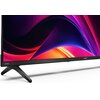 Telewizor z widocznym logo "SHARP" i "AQUOS" na dolnej ramce, wyświetlający kolorową grafikę z dominującymi odcieniami czerwieni, różu i fioletu. Urządzenie stoi na czarnych nóżkach.