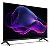 Telewizor z cienką ramką i dwoma nóżkami, wyświetlający abstrakcyjny, kolorowy wzór w odcieniach fioletu i różu na czarnym tle. Na dolnej ramce widoczny jest napis "SHARP".