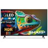 Telewizor z wyświetlaczem pokazującym kolorowego kameleona, z widocznymi napisami: "QLED", "Google TV", "HDR" oraz logo "SHARP". Produkt to model "Telewizor SHARP 32HF3765E 32" QLED Google TV".